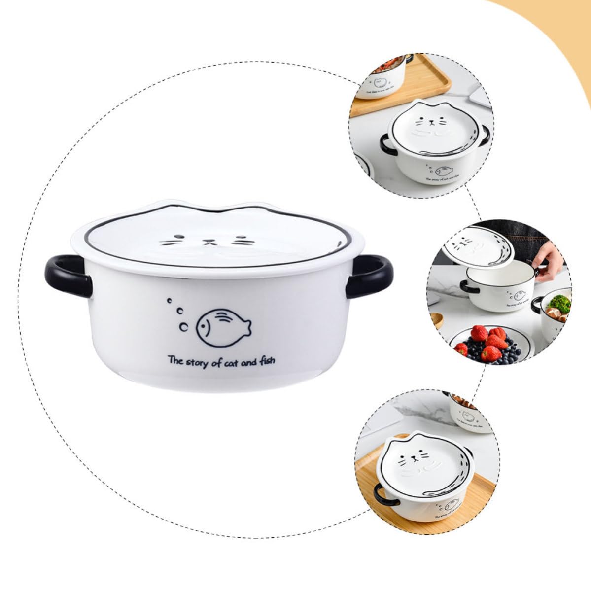 SECFOU Tazón de Ramen Cerámico 1 Juego 800ml Apto para Microondas | Resistente al Calor Desgaste, Uso en Lavavajillas, para Fideos Instantáneos y Sopa