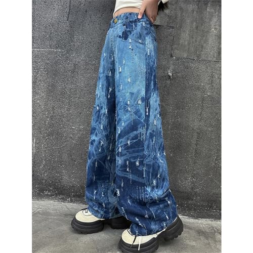 Betadog Girls High Waisted Cargo Jeans Straight Wide Leg Baggy Jeans Loose Denim Cargo Pants Trousers3