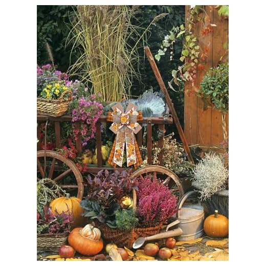 Large Fall Wreath Bows Thanksgiving Fall Bows for Wreath Brown Pumpkin Buffalo Plaid Burlap Decor for Thanksgiving Autumn Front Door Indoor Outdoor Tree Topper Decoration Supplies