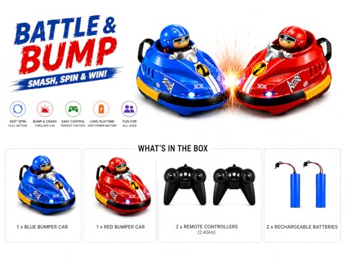 Image of RC Bumper Cars Set of 2 for Kids | Rechargeable Remote Control Battle Cars with Ejecting Drivers | Toy Gift for Boys & Girls Age 4-10