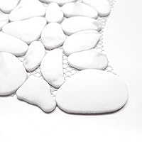 Vista 2 de SUNWINGS Azulejo de guijarros de 10 hojas para ducha, borde de suelo, cocina, baño, salpicadero de vidrio reciclado blanco Carrara, aspecto