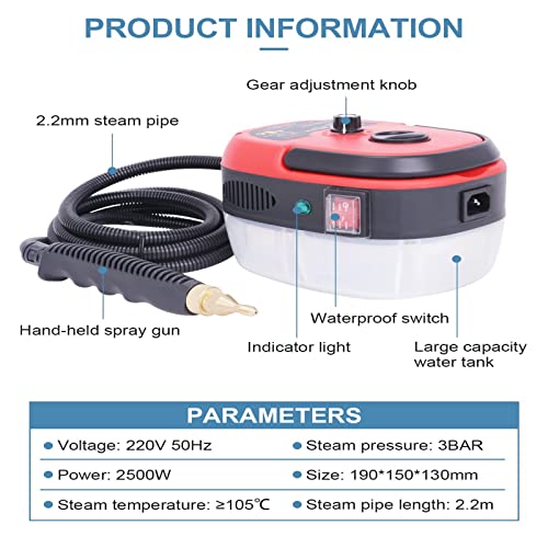 wzfdm Limpiador de Vapor de Alta presión de 2500 W, vaporizadores de Mano Multiusos, máquina de Limpieza de Vapor portátil, Herramienta de Vapor Potente,Red - imagen 3