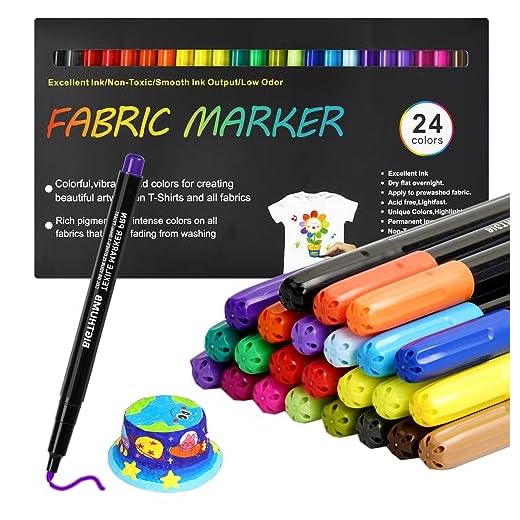 24 Rotuladores para Tela Permanente, Rotuladores para Tela, Marcadores Textiles Indelebles para Camisetas, Bolsas, Zapatos, Sombrero, Bolsa de Lona