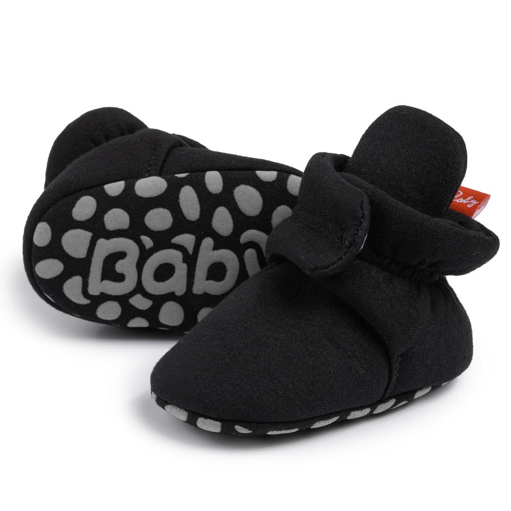 Sawimlgy Newborn Infant Baby Girl Boy Cotton Booties Stay On Sock Slippers Soft Bedroom Shoes Non-Skid Ankle Boots With Grippers Toddler Crib Warm