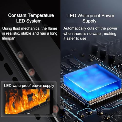 Elektryczny wkład kominkowy 3D dla pary wodnej, symulowany atomizowany płomień, regulowane kolory płomienia, aplikacja i pilot zdalnego sterowania, stal nierdzewna, ultracienki panel
