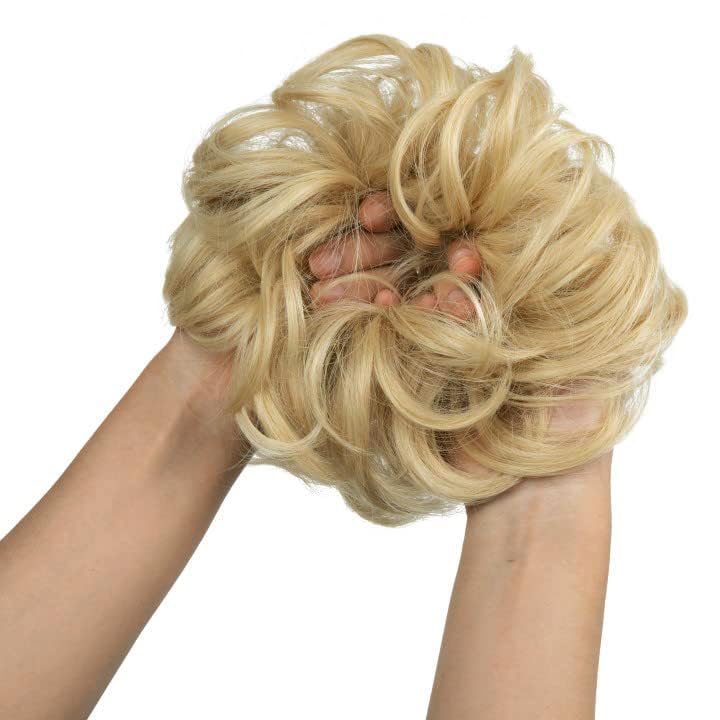 PORSMEER 2 Pieces Large Messy Hair Buns Extensions Curly Wavy Scrunchies Synthetic Chignon Ponytail Hair Extensions Thick Updo Hairpieces for Women Blonde - Image 4