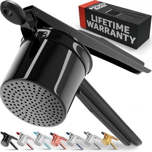 Image of PriorityChef Large 15oz Potato Ricer, Heavy Duty Stainless Steel Potato Masher and Ricer Kitchen Tool, Press and Mash Kitchen Gadget For Perfect Mashed Potatoes - Everytime, All Black