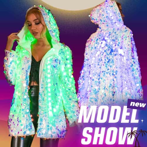 EVILD Women’s Sequins Party Bomber Jackets Long Sleeve Glitter Jacket with Hat Sparkly Bomber Blazers Casua Coat3