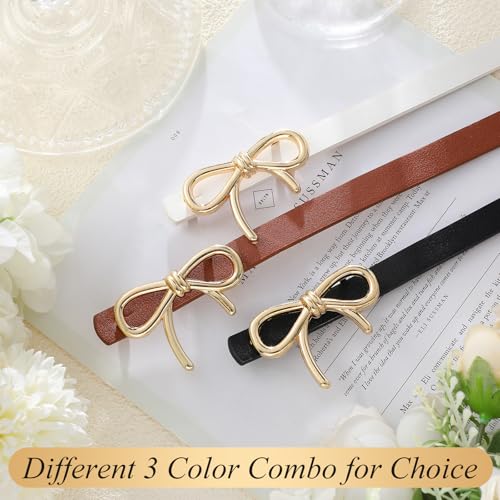 3 Pcs Bow Skinny Belt Womens Leather Fashion Bow Dress Belt Thin PU Leather Skinny Waist Decor for Women Pants Jeans4