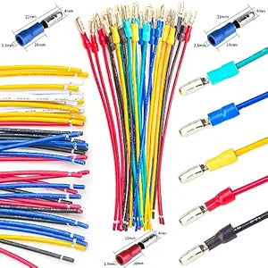 Yoeruyo Insulated Male Crimp Bullet Connector Terminal 4mm Bullet Diameter, 18AWG Red/Black/Yellow/Blue/Green Pre-Crimped Cable Length of 10/30/50/100CM Wire Pack of 5pcs (Bullet M-10CM)