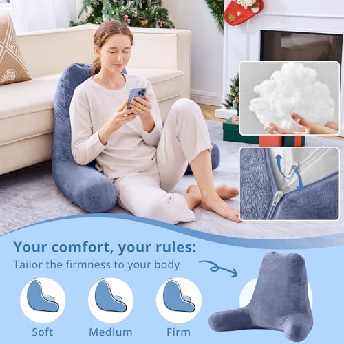 Image of Sasttie Reading Pillow for Bed, Back Pillow for Sitting Up, Grey Purple | 25 inch Backrest Support Cushion for Couch, Sofa, and Floor, Dorm Essentials, OEKO-TEX, Adjustable Down Alternative Fill