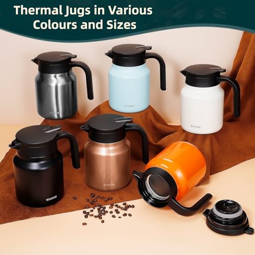 WYHVAND 1L Thermal Coffee Jug, Double Walled Stainless Steel Vacuum Insulated Coffee Carafe/Flask, Leakproof Lid, for Tea & Hot/Cold Drinks, Silver - Image 6
