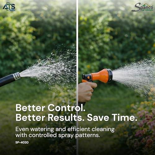 Image of Spanco 8-Pattern Garden Hose Spray Gun (SP-4020) | High Pressure Water Spray Nozzle for Plants, Car Wash, Balcony Cleaning & Pet Bath | Adjustable Water Flow, Lock Trigger, Universal Hose Connector