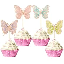 Gyufise 24Pcs Butterfly Cupcake Toppers Assembled Rose Gold Glitter Colorful Double Layers 3D Baby Shower Cupcake Food Picks Decorations for Butterfly Theme Wedding Party Supplies