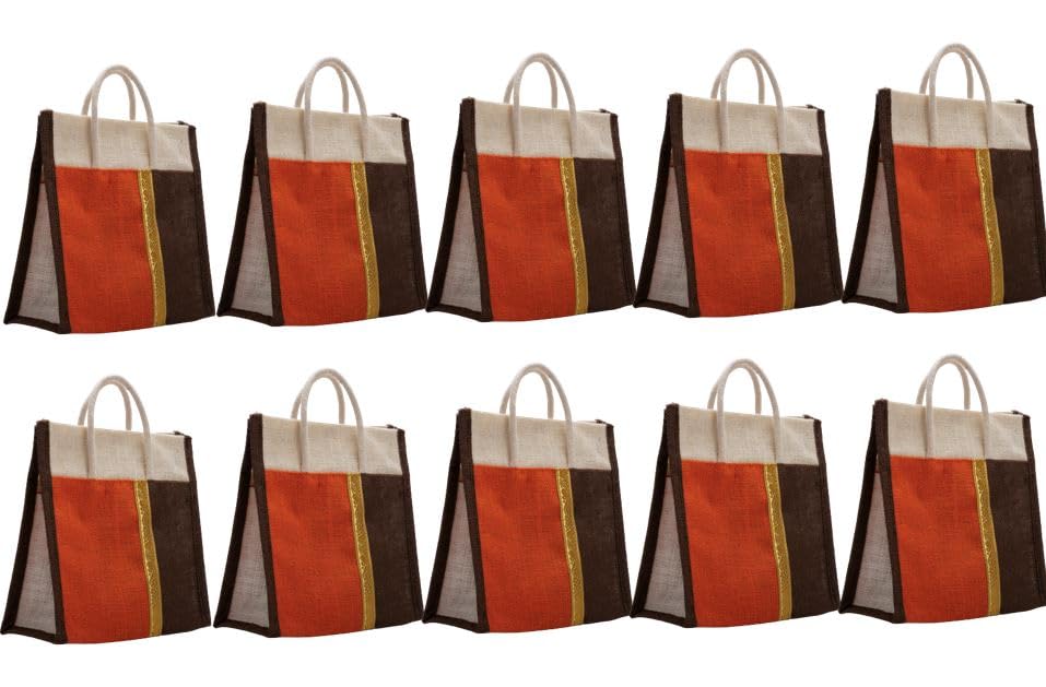 Soman Jute Thamboolam Bags for Return Gifts Brown and Orange Combo - Pack of 10 bags (B0BWDF593L) Amazon Price History, Amazon Price Tracker