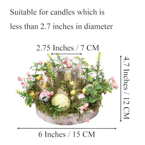 2pcs 6” Easter Eggs Candle Glass Cup, Spring Artificial Flower Greenery Romantic Votive Tealight Candlestick Holder with Faux Plants Home Coffee Table Decor Centerpiece Indoor Easter Craft Gift