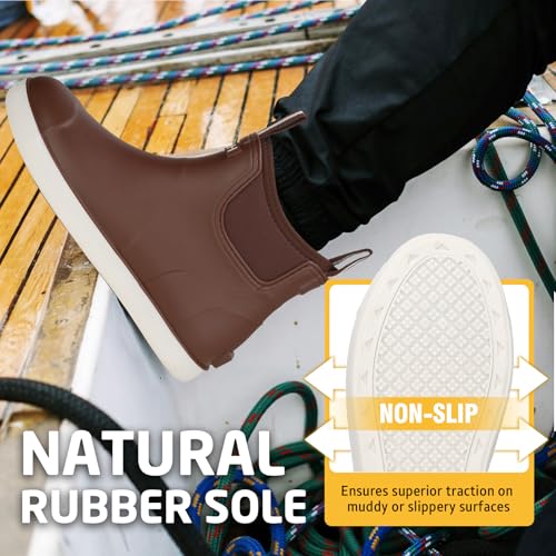 Image of Men's Deck Boots Waterproof Fishing Rain Boots, Anti-Slip Rubber Boots Ankle Booties, High-Performance Footwear Chelsea Boots for Gardening Boating Camping Sailing
