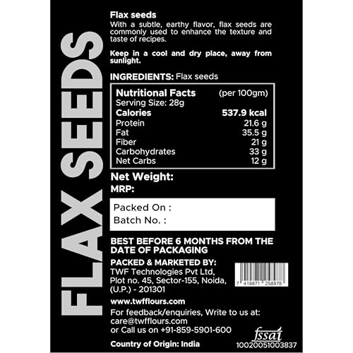 Image of TWF Virgin Flax Seeds | 1 Kg | AAA Grade Seeds for Eating | Rich In Protein & Dietary Fibre | Supports Weight Loss | Alsi Seeds | No Artificial Additives or Harmful Pesticides | Resealable Pack | Diet Snack | Unroasted | Unsalted | Highest Natural Potency