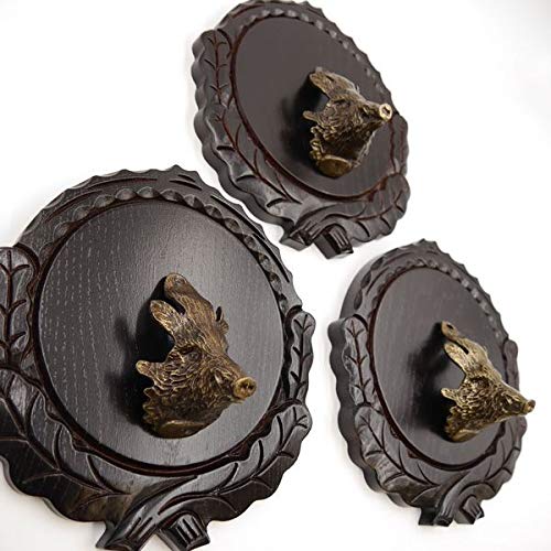 GTK - Juego de 3 placas de cuña talladas oscuras AF de 16 cm con 3 cabezas de cuñas, portada grande, tabla de cuñas, cartel para trofeos