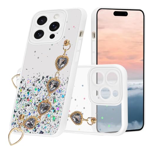 Coque iPhone 15 Pro Max paillettes transparente en silicone antichoc avec dragonne chic