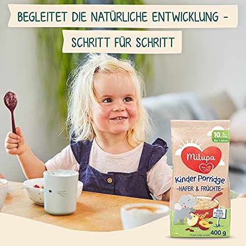 Milupa Kinder-Porridge – Hafer- & Früchtebrei ab dem 10. Monat bis 3 Jahre, Babynahrung, 1x 400 g