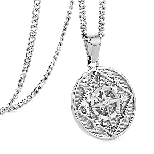 Pendentif boussole collier homme chaîne pièce style monnaie bijou unisexe
