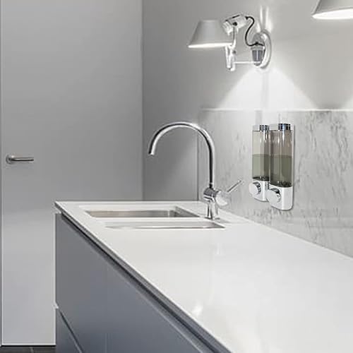 Miniatura 5 de Dispensador de jabón de 2 cámaras para montaje en pared, dispensador de bomba de ducha de baño de 13.5 fl oz, dispensador de jabón de ducha de