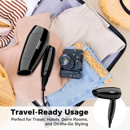 Yashe Foldable Mini Hair Dryer, 1200W Compact Blow Dryer With 2 Heat & Speed Settings, Precision Nozzle, 1.8M Cord, Hanging Hook, Lightweight For Travel, Home, Hotel Or Dorm, Glossy Black - 8