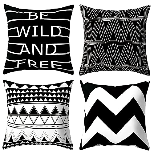 JMbeauuuty Kissenbezüge Geometrie Set von 4 schwarz und weiß quadratisch modern dekorative Kissenbezüge Kissenbezüge Kissenbezüge für Zuhause Indoor Sofa Wohnzimmer Bett Erkerfenster Auto Cover
