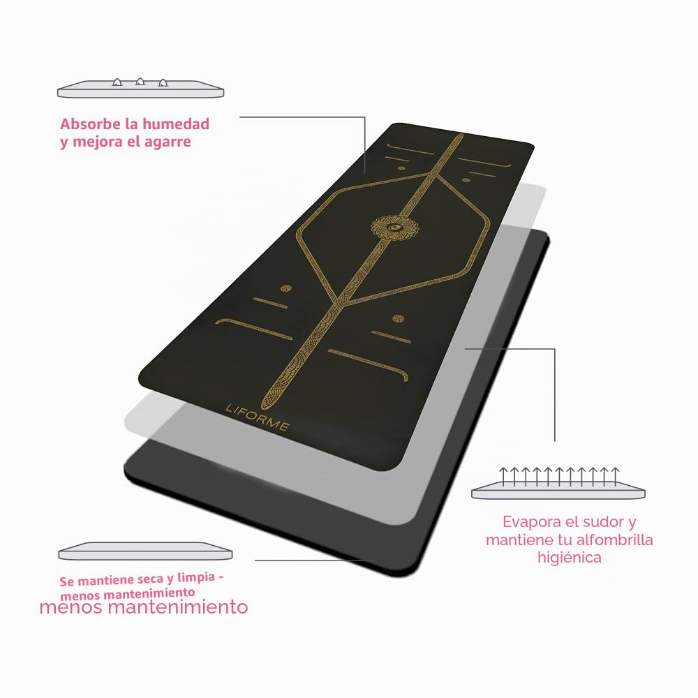 Colección de alfombrillas de yoga estampadas Liforme – Sistema de alineación patentado, antideslizantes, ecológicas, resistentes al sudor, largas, anchas y gruesas para el máximo confort