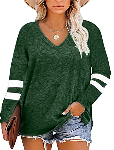 Gloria&Sarah Womens Plus Size Tops V Neck T Shirt Color Block Long Sleeve Casual Tunic Tops