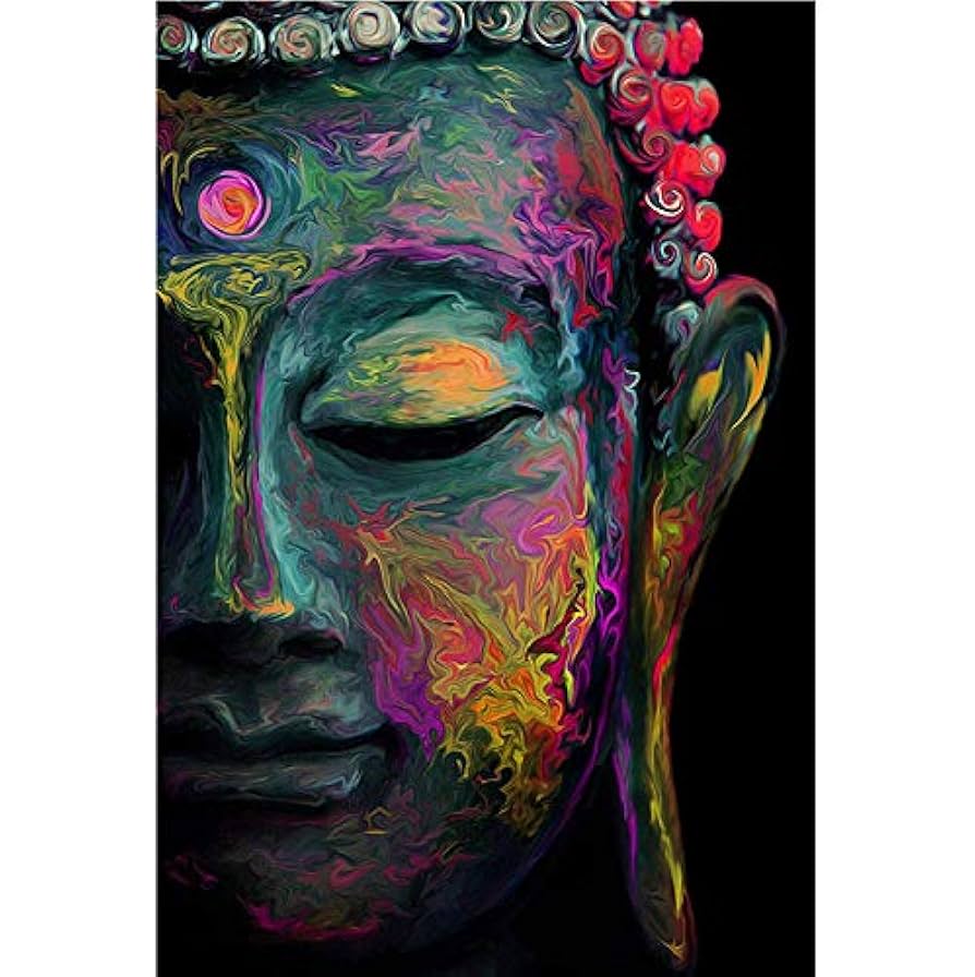 佛畫 Amazon.com: Faicai Art 佛陀牆壁藝術印花彩色佛面油畫紅色紫色