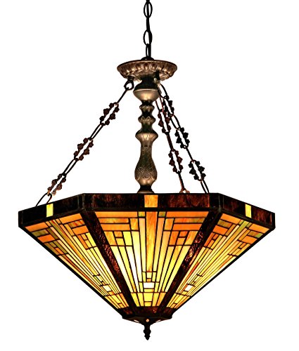 Exclusive Special Chloe Lighting CH33359MR22-UH3 Innes Tiffany-Style Mission 3-Light Inverted Ceiling Pendant with Fixture with Shade, 24.3 x 21.7 x 21.7", Bronze