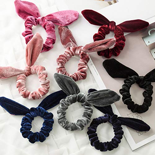 10 Pcs Velvet Scrunchy Elastics Rabbit Ears Scrunchies Bobbles Elastic Hair Bands Hair Tie Hair Holder, Cute Girls Hair Tie Bands
