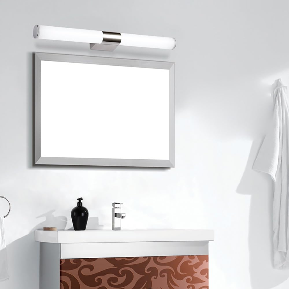 Spiegelleuchte Modernes Design, Chrom LED Spiegellicht Langer Tubus Zylinder Acryl Spiegellampe Badezimmer für Rasur Schminken Galerie