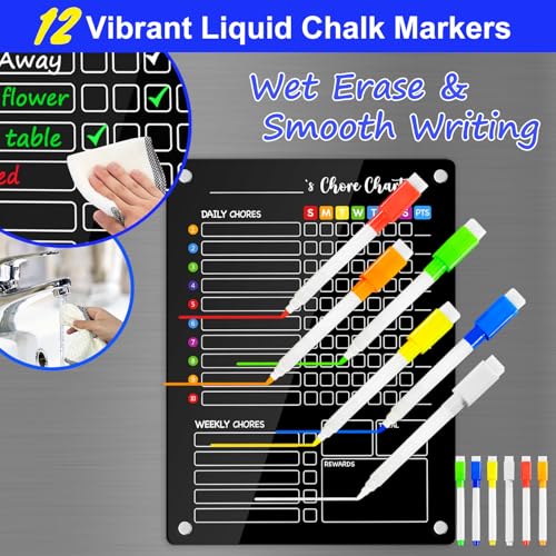 Image of PigPotParty Black Acrylic Magnetic Chore Chart for Kids, 12x16 Inch, 1 Pack