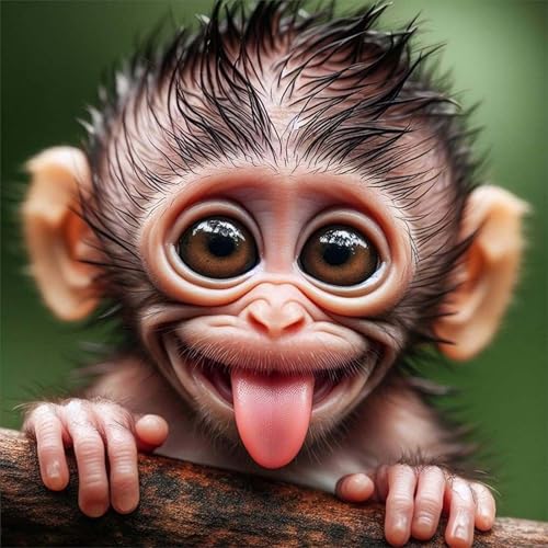 Image of Funny Animal DIY 5D Diamond Painting Kits for Adults, Cute Monkey Portrait Diamond Art Kits for Adults Beginner, Full Drill Dot Painting Gem Art Kits for Home Wall Decor 13.8x13.8 Inch