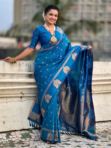 Image of SGF11 Women's Kanjivaram Pure Soft Silk Saree With Unstitched Blouse Piece