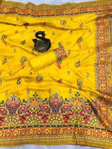 Image of SWORNOF Women's kanjivaram banarasi silk saree for Patola festival Wedding silk with rich pallu Design sarees for women with blouse piece