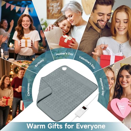 Image of 20 inch x 24 inch Heating Pad for Back Knee Leg Muscle Pain Cramps Relief, Electric Heating Pad for Women Mom Gifts with Moist Dry Option & 6 Heat Levels & Auto Off (Gray)