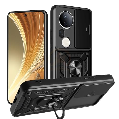 Image of Armor Bumper Back Cover Case for Vivo T4 Ultra 5G Rotating Camera Cover, Ring Holder & Kickstand | Heavy Duty & 360 Degree Protection Vivo T4 Ultra 5G Back Cover (Black)