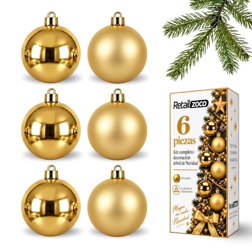 Bolas de Navidad, Adornos Arbol Navidad, 6 Piezas, Dorado