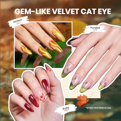 Image of Beetles Fall Gel Nail Polish Set, 6 Colors Red Burgundy Cat Eye Gel