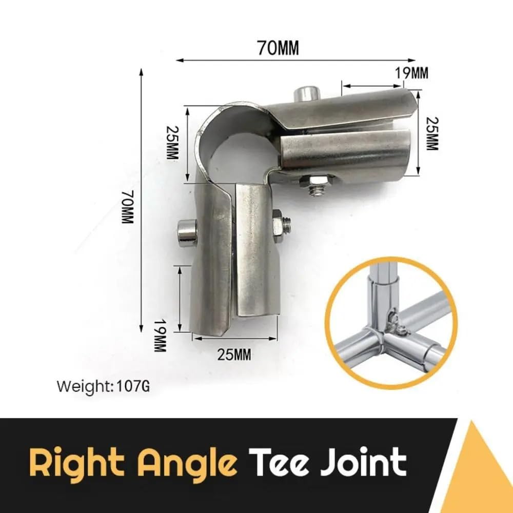 Junta de tubo redondo de 25mm, Conector de tubo de acero inoxidable, soporte de varilla for estante de exhibición de ropa, abrazadera fija, herrajes for muebles, 1 ud.(Right Angle T Joint)