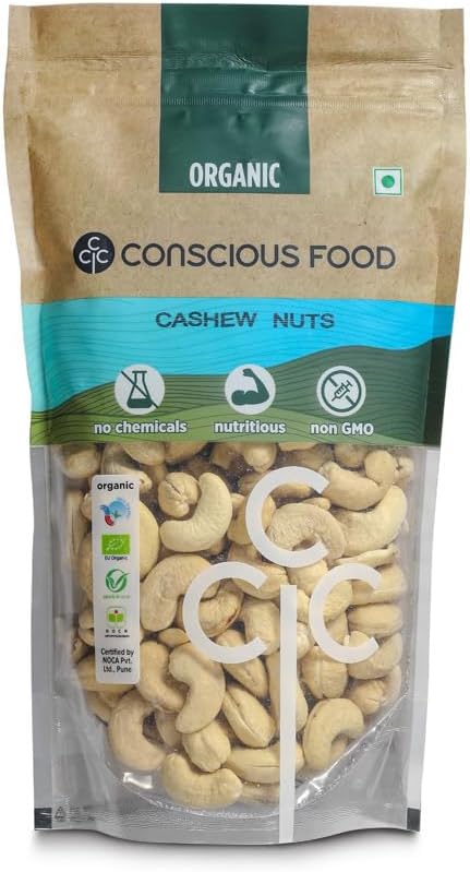 Conscious Food 100% Organic Whole Cashew Nuts W240 | 250 g | Konkan Kaju | Crunchy & Rich |Value Pack | Source of Energy Vitamins & Minerals, Protein, Dietary Fibre.