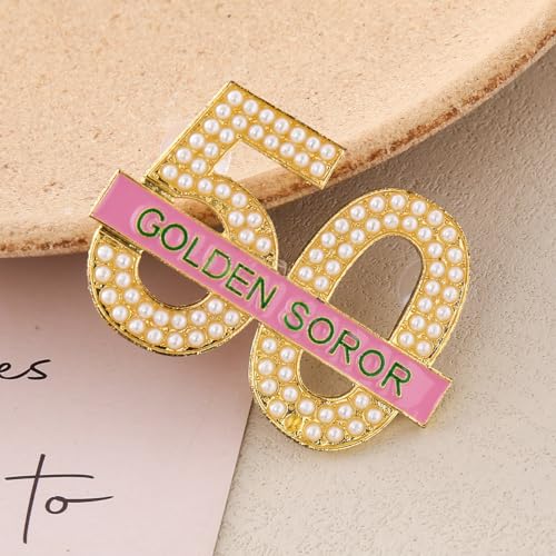 Image of Sorority Jewelry Gifts Metal Pearl Figure Number Letter Golden Soror 50 Brooch Pink Green