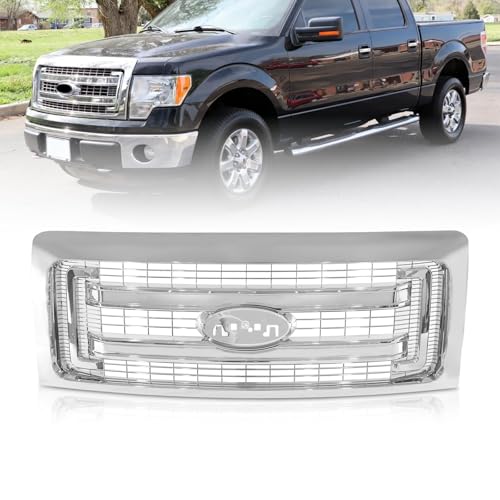 AUTOARIUM Front Upper Bumper Grille Compatible With 2009 2010 2011 2012 2013 2014 Ford F150 XLT Chrome Grill Replacement for DL3Z-8200-DA