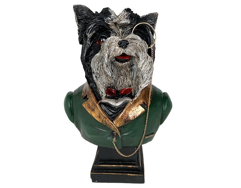 Statue Buste Chien Monocle 17x12x25cm