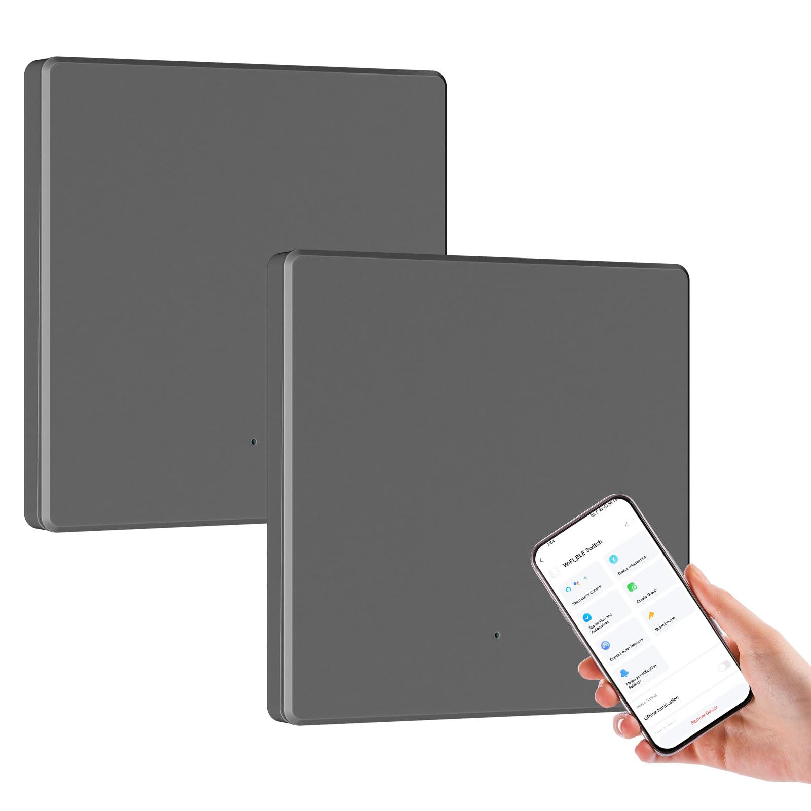 BSEED Smart Light Switches 1 Gang,Alexa Light Switch 2 Way or Multi-Way Control by SmartLife APP,Work with Alexa and Google Home,Ultra-Thin,2.4GHz,Grey(Neutral Wire Required),2 Pack