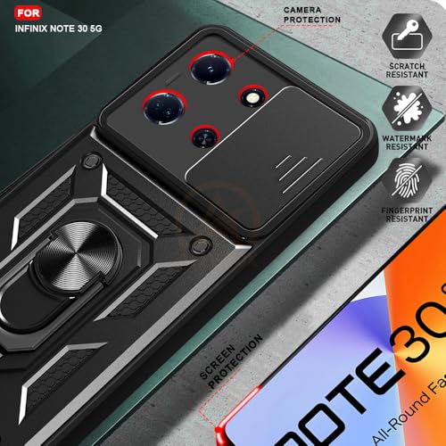 Image of Armor Bumper Back Cover Case for Infinix Note 30 5G | Rotating Camera Cover, Ring Holder & Kickstand | Heavy Duty & 360 Degree Protection Infinix Note 30 5G Back Cover (Black)